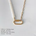 DIY-Kombihalskette mit weißen Perlen und 14K vergoldetem Edelstahl-Design - Kleiner Karabiner Mix Perle Gliederkette (XNL0053-2) / 14K-Gold