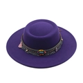 Dark purple wool fedora hat with bohemian ethnic braided band and colorful tassels - Purple