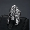 Vintage stainless steel Spartan helmet ring with antique silver finish on black stand - US 7 / Retro Spartan Helmet (06106)