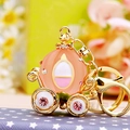 Golden pumpkin carriage keychain with orange matte finish and sparkling pink rhinestones - Jelly Pumpkin Carriage Pink