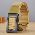 Khaki outdoor tactical nylon belt with durable black matte automatic buckle for men - P0139B Style / Khaki