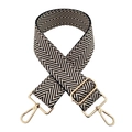 Adjustable 5cm wide jacquard bag strap with black and white chevron pattern and gold hooks - Gold Buckle / 12-Black Beige Chevron
