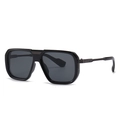Moderne schwarze Pilotenbrille mit dickem Rahmen und Industriedetail für Herren - Gunmetal Rahmen Schwarze Gläser