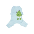 Light blue pet four-legged jumpsuit with cartoon pear print and 3D feet decoration - S / Pear / Light Blue