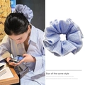 Sweet blue and white checkered scrunchie hair tie with a minimalist aesthetic look - Blue White Checkered