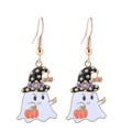 Cartoon ghost earrings with witch hat and pumpkin bucket for Halloween costume jewelry - Wizard Ghost Pumpkin