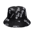 Streetwear black bucket hat featuring white graffiti print and Thug Life text design - Black Street Graffiti Print (4)