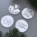 Vierer-Set Cupcake-Topper aus Acrylglas mit weihnachtlichen Gravuren für Partys - Silberne runde 4er-Set / Breite ca. 5CM
