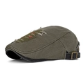 Berretto verde oliva consumato con ricamo a X rossa e visiera in denim di profilo - Taglia Unica(Regolabile) / Verde Militare