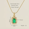 18K gold plated stainless steel necklace featuring a rectangular green zircon pendant - Green Zirconia