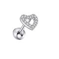 Zilveren roestvrijstalen hartvormige tragus piercing met witte zirkonia steentjes - Zilveren Oorknopje Enkel (Schroefbal Achterkant)