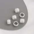 Set of 6 silver 14K gold plated lace spacer beads with micro-pave zircons for DIY jewelry - 10# Pave Hollow / 10x7MM / Silver