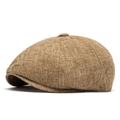 Klassische Schiebermütze in Braun mit Leinentextur im britischen Retro-Stil - Khaki
