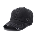 Gorra de béisbol de mezclilla negra vintage con bordes deshilachados y detalles rotos - Negro y Gris