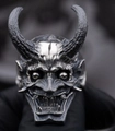 Anillo de acero inoxidable con máscara Hannya plateada oxidada estilo biker gótico hombre - US 7 / Estilo Hannya Retro (17401)