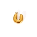 Detailed macro view of 3D bubble style letter U pendant in polished gold titanium steel - Letter U