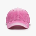 Pink distressed cotton baseball cap with white contrast stitching and vintage wash - Adjustable / Rose Red