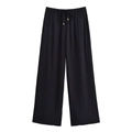 Detail of black wide-leg trousers with elastic drawstring waist and decorative wooden beads - XS / Black Pants