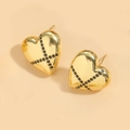 Orecchini a cuore in oro 18K con zirconi neri e motivo a croce per donna moda - Stile Cuore