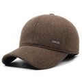 Men's winter baseball cap in dark brown wool blend with warm fleece lining and ear flaps - Adjustable / Coffee