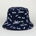Bob en toile bleu marine avec lettres graffiti blanches pour protection solaire été - M(56-58cm) / Noir