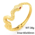 Punk style snake cuff bracelet in gold finish with red crystal eyes and scale texture - Gold Color (KB187161-KJX)