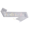 Detail of silver glitter Bride To Be sash with holographic text and gold safety pin - Silver With Holographic Text