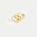 Minimalist gold plated adjustable open ring with an irregular fluid lava design - Gold Letter D