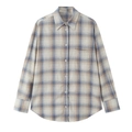 Casual geruit shirt met lange mouwen en borstzak in lichtblauw en bruin - XS / Blauw Beige Bruin Geruit
