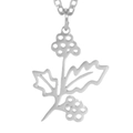 Silver botanical branch pendant with hollow berry clusters on a stainless steel chain - Steel Color Holly