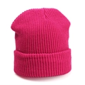 Vibrant rose red ribbed knit beanie with fold-up cuff for winter warmth and comfort - One Size / Elastic / Rose Red