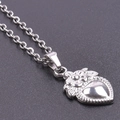 Silver heart pendant necklace with floral relief and delicate cable chain design - Pendant with Necklace / Silver