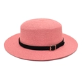 Detaillierte Ansicht eines rosa Strohhuts für Damen mit schwarzem Band und Schnalle - M (56-58cm) / Rosa