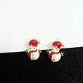 Christmas snowman stud earrings featuring white enamel and sparkling rhinestone accents - A138-41 Snowman Gold Edge