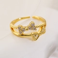 Verstellbarer doppelter Goldring mit zwei eleganten Schleifen und funkelnden Zirkonia - Doppelschichtiger Bogenstil