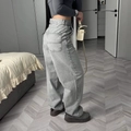 High-Waist Schlaghose für Damen aus gewaschenem grauem Denim mit Nahtdetail hinten - S / Grau