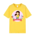 T-shirt jaune fête des mères avec illustration de dessin animé et texte imprimé - XS / Dessin Animé Maman et Enfant / Jaune