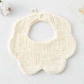 Creamy floral muslin cotton baby bib with snap closure and soft petal-shaped edges - Gauze Flower Scarf - Milky White