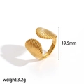 Detail view of golden shell ring showing 19.5mm height and 3.2g weight measurement - Shell Style (TR4459)