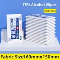 Single pack 75% alcohol sanitizing wipe measuring 160mmx150mm on blue background - 100 Sheets Japanese Individual Package