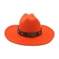 Orange wide brim wool felt cowboy hat with leather band and turquoise bull buckle - One Size / Orange