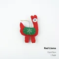 Red felt alpaca Christmas ornament with green saddle and snowflake, 13x9cm hanging decor - Red Alpaca