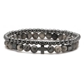 Detail of natural stone bead bracelets with hematite beads and marble cross pendant - 6MM Map Stone & 4MM Hematite