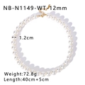 Detail van 12mm witte parelketting met verstelbare gouden sluiting en afmetingen - 12mm Witte Parel Stijl (NB-N1149-WT-12mm)