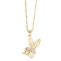 Elegante collana con colibrì placcata in oro con cristalli scintillanti e perla bianca - Uccello Perla