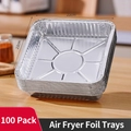 Stack of 100pcs square aluminum foil trays for air fryer, 22x22cm heat-resistant pans - 22cm*22cm (100 Pcs)