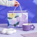 Lavender ceramic mug gift set with petal handle, tray, gold spoon and elegant gift box - 250ML / Deep purple