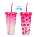 710ml Halloween cold sensitive color changing straw cup with pink lip pattern - 701-800ml / Valentine (Kiss Marks)