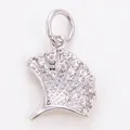 Pendentif feuille de ginkgo en argent serti de zircons blancs pour bijoux DIY - Style P / Or blanc