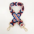 Close-up of geometric diamond pattern canvas bag strap with golden metal swivel hooks - Pattern No. 24